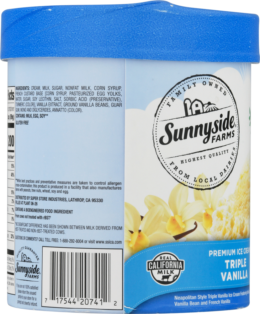 Sunnyside Farms Ice Cream, Premium, Triple Vanilla