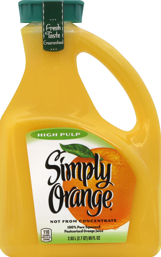 Simply Orange 100% Juice, Orange, High Pulp - 89 fl oz