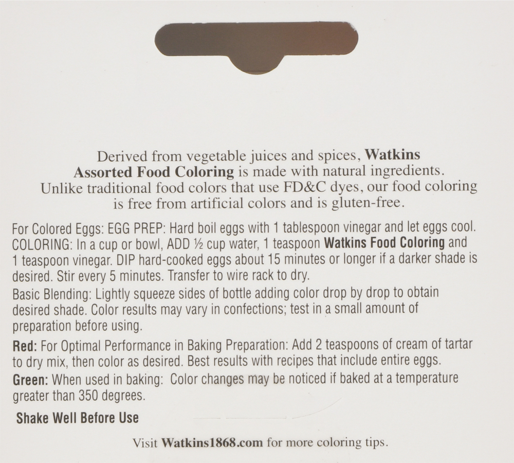 Watkins Food Coloring Assorted Planogram Back Watkins Food Coloring Assorted Planogram Back