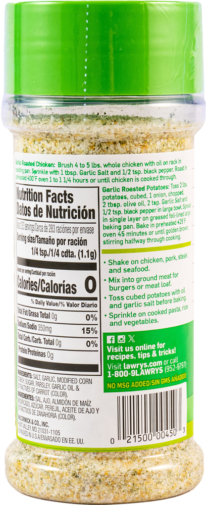 Ground Salt Format Lawry's Classic Coarse Ground Garlic Salt-Planogram-Back
