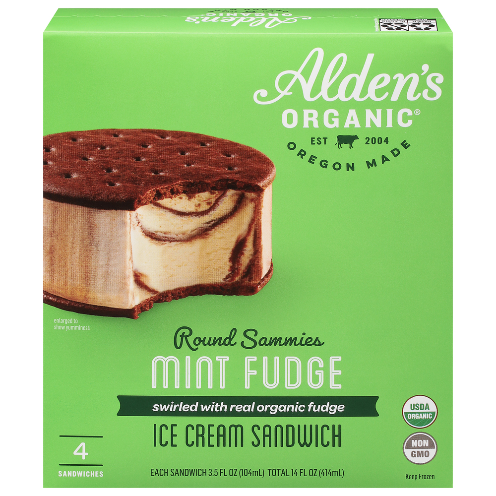 Alden's Organic Ice Cream Sandwich, Mint Fudge, Round Sammies