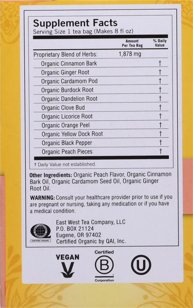 Yogi Tea Bags, Caffeine Free, Peach DeTox