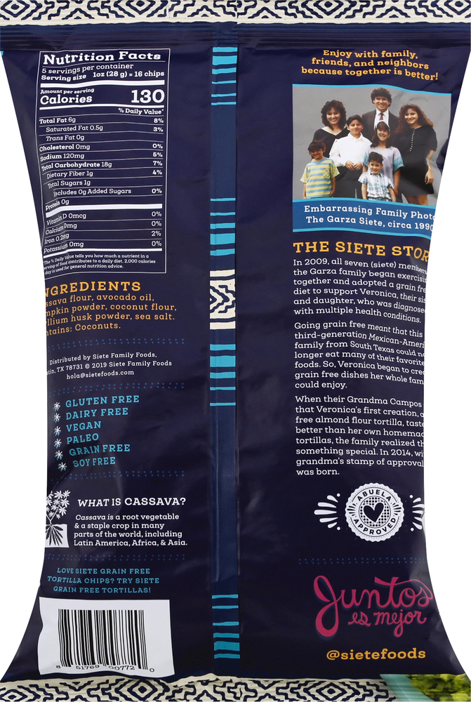 Siete Tortilla Chips, Grain Free, Dip Chip, Familia StylePlanogramBack