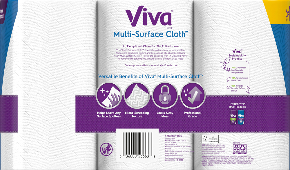 Viva MultiSurface Cloth Towels, ChooseASheet, Triple, 2 Ply