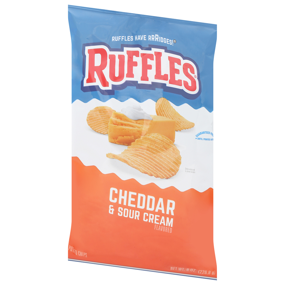 Ruffles Potato Chips, Cheddar & Sour Cream FlavoredFrontRightElevated