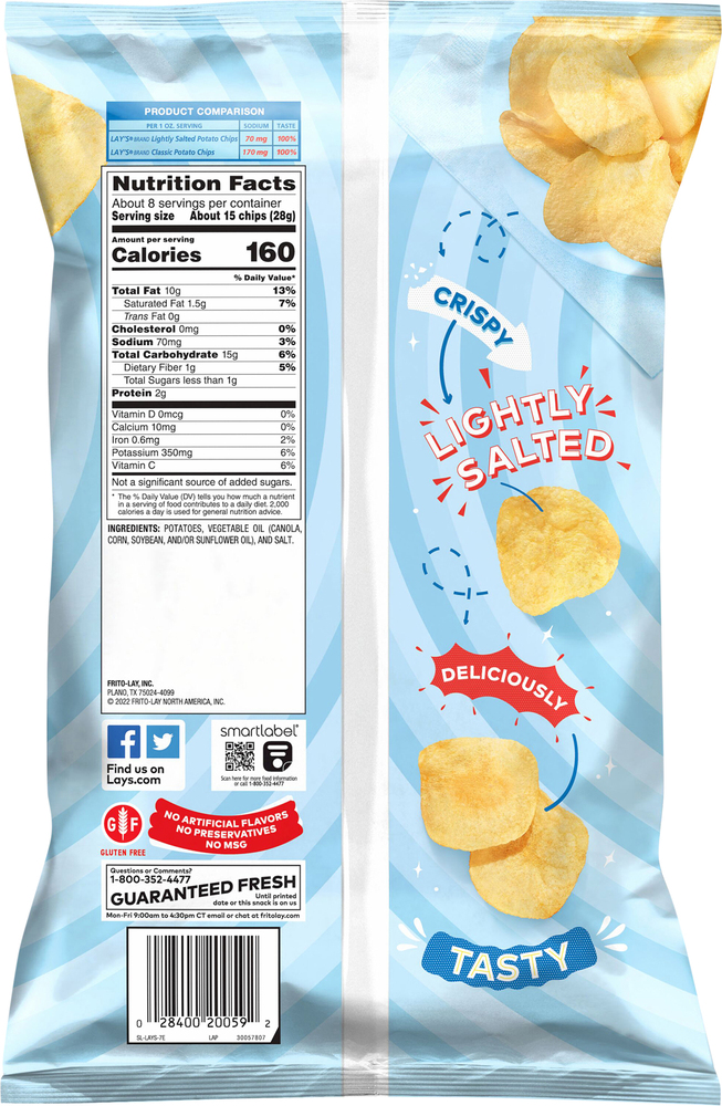 Frito Lay Potato Chips, Classic, Lightly Salted