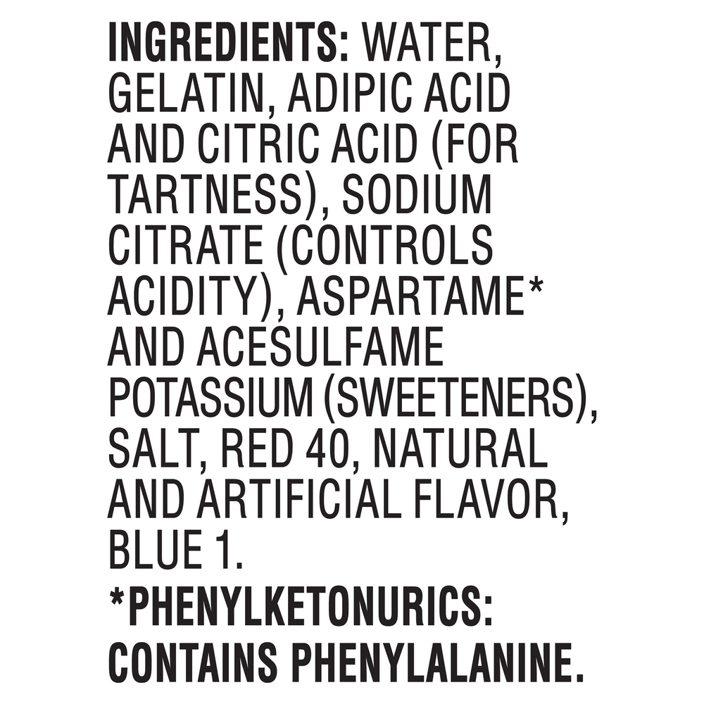 Jell-O Gelatin Snacks, Low Calorie, Zero Sugar, Raspberry-Ingredients