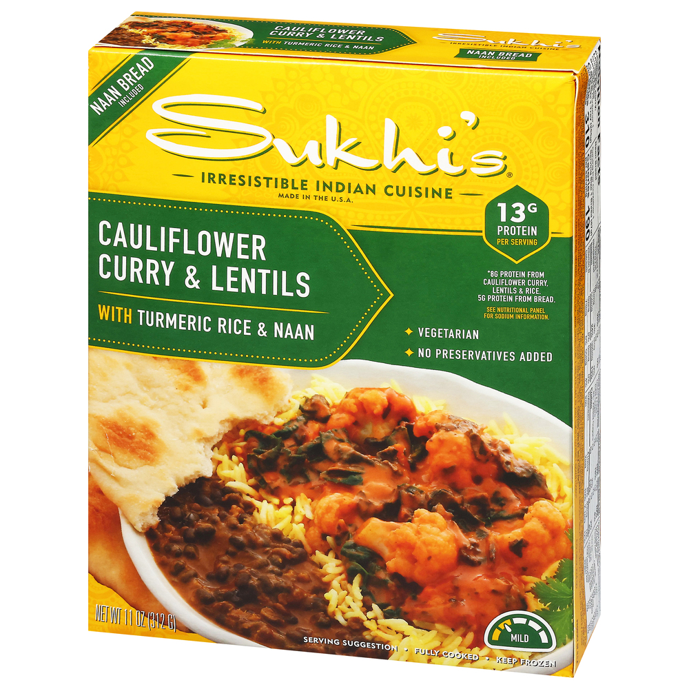 Sukhi Rice Sukhi's Indian Frozen Meal Indian Cauliflower Curry & Lentils with Naan ...
