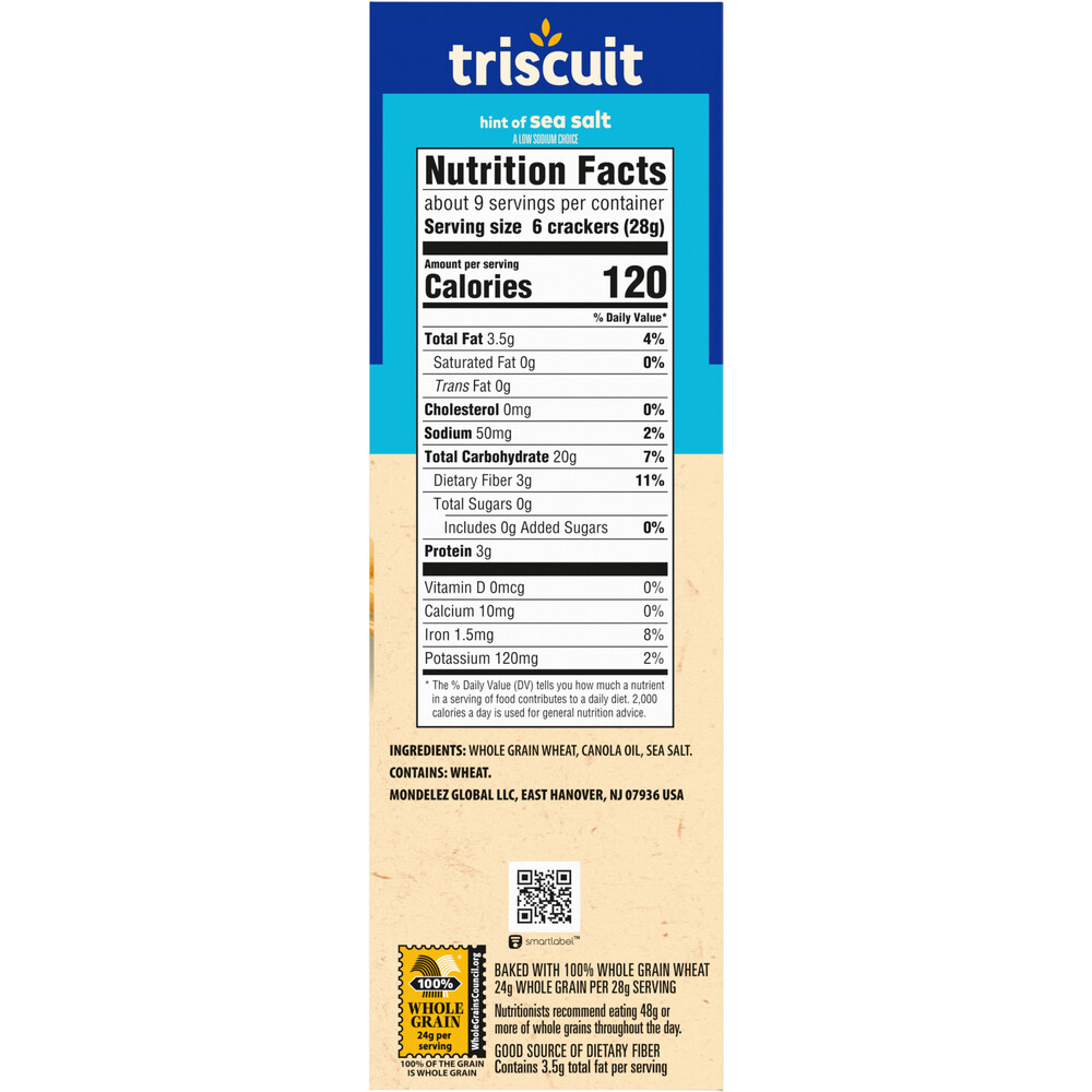 TRISCUIT Triscuit Hint of Sea Salt Whole Grain Wheat Crackers, Vegan