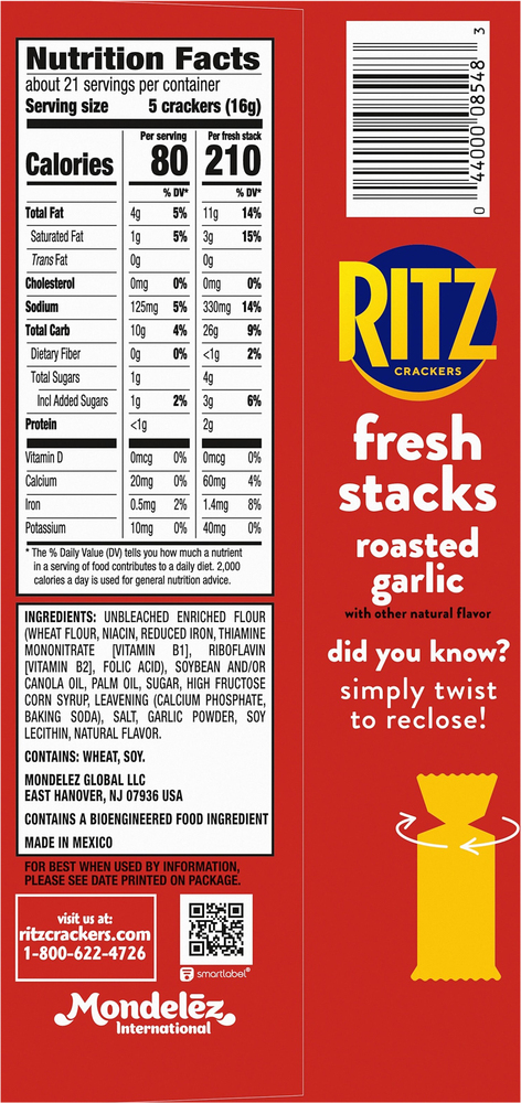 Nutfact Ritz RITZ Garlic Butter Crackers, Snacks for Kids and Adults, Lunch Snacks ...