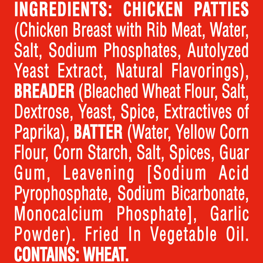 Banquet Chicken Breast PattiesIngredients