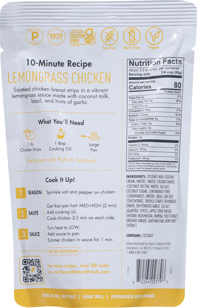 Kevin's Natural Foods Paleo Keto Lemongrass Basil Sauce