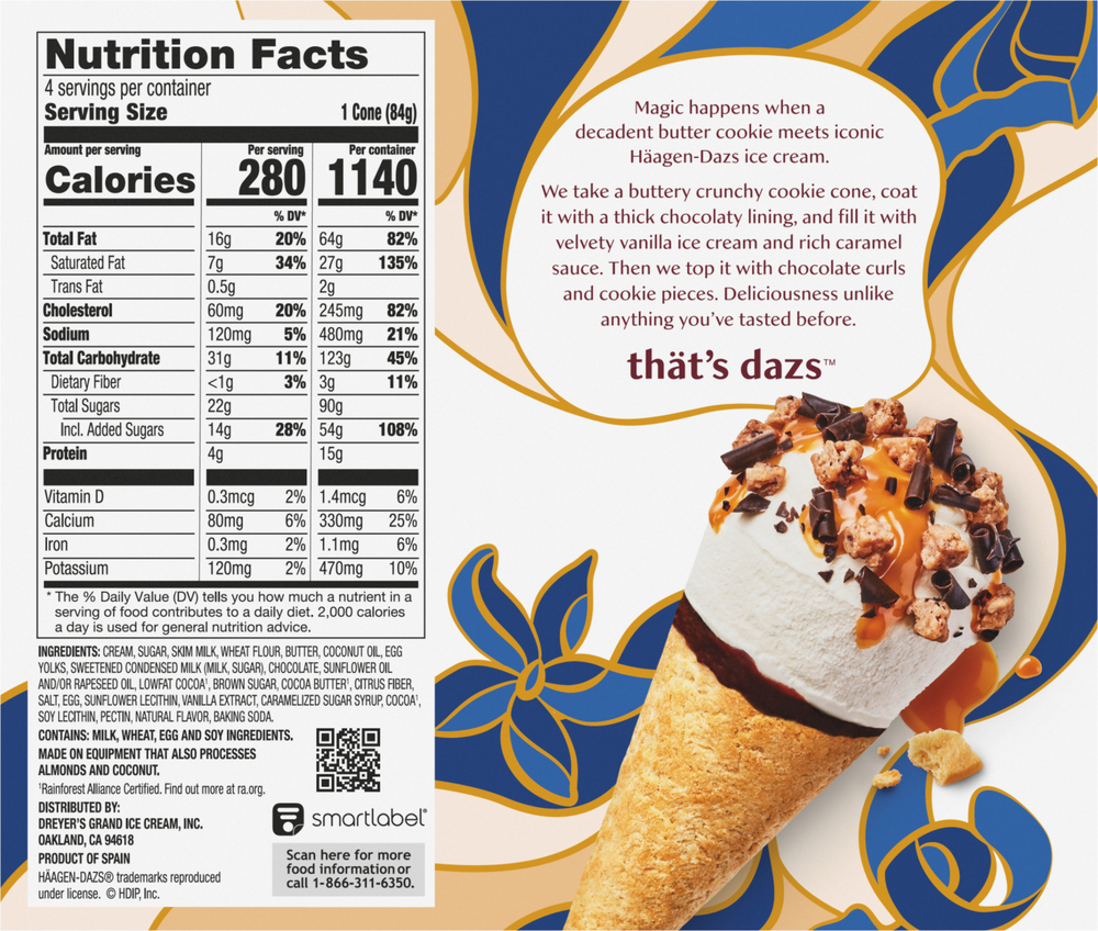 HaagenDazs Ice Cream Cones, Vanilla, Butter Cookie ConePlanogramBack
