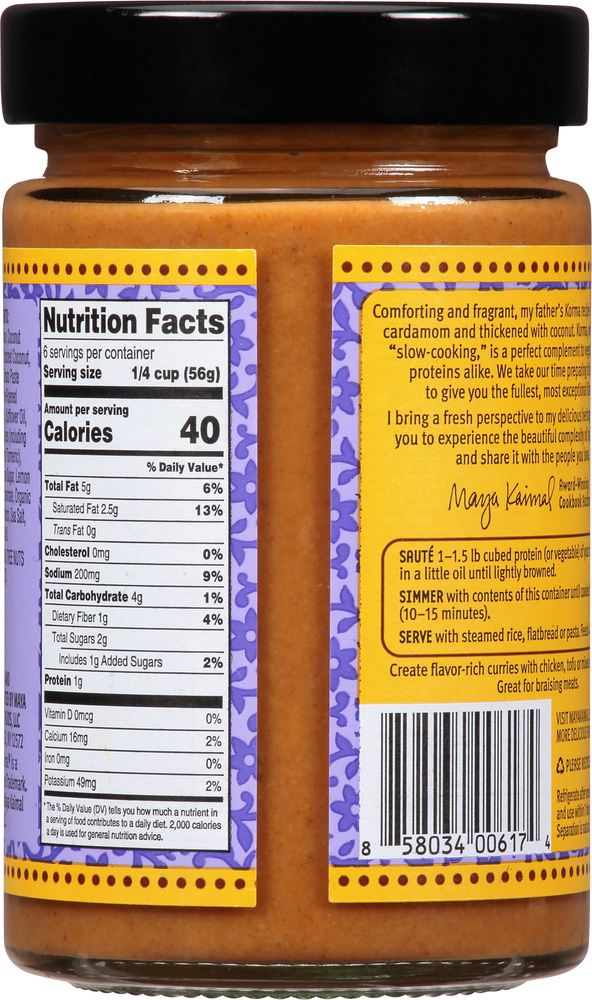 Maya Kaimal Indian Simmer Sauce, Coconut Korma, MildPlanogramBack