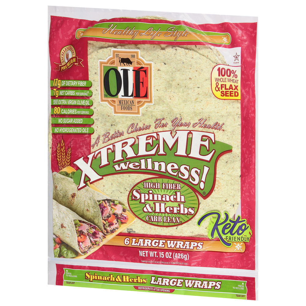 Ole Xtreme Wellness! Wraps, Spinach & Herbs, LargeFrontRightElevated