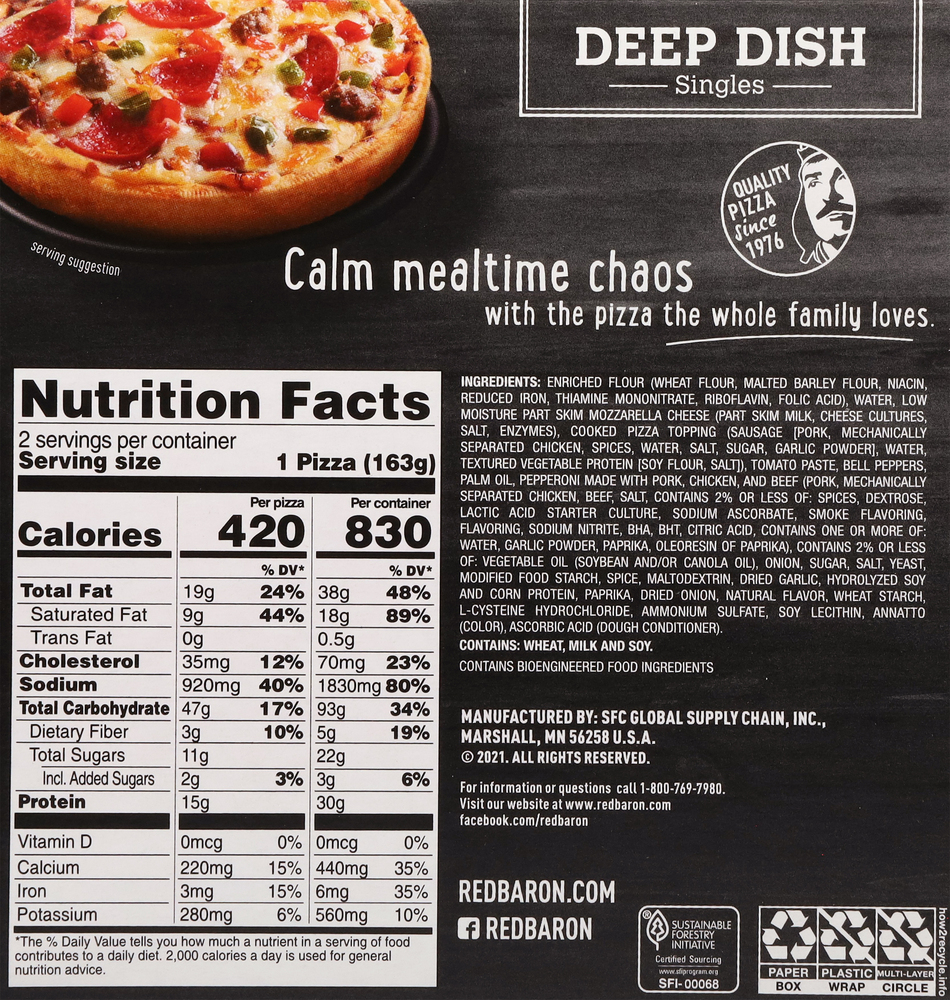 Red baron cheap supreme pizza nutrition