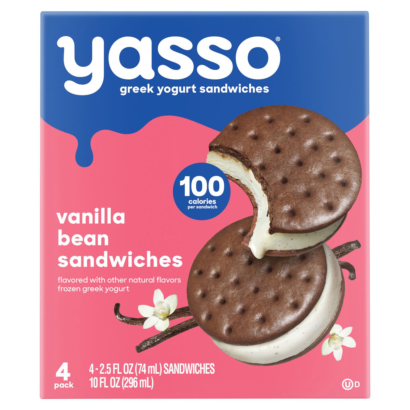 Yasso Greek Yogurt Sandwiches, Vanilla Bean, 4 Pack