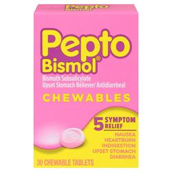 Pepto Bismol Upset Stomach Reliever/Antidiarrheal, Chewable Tablets, 5 Symptom Relief