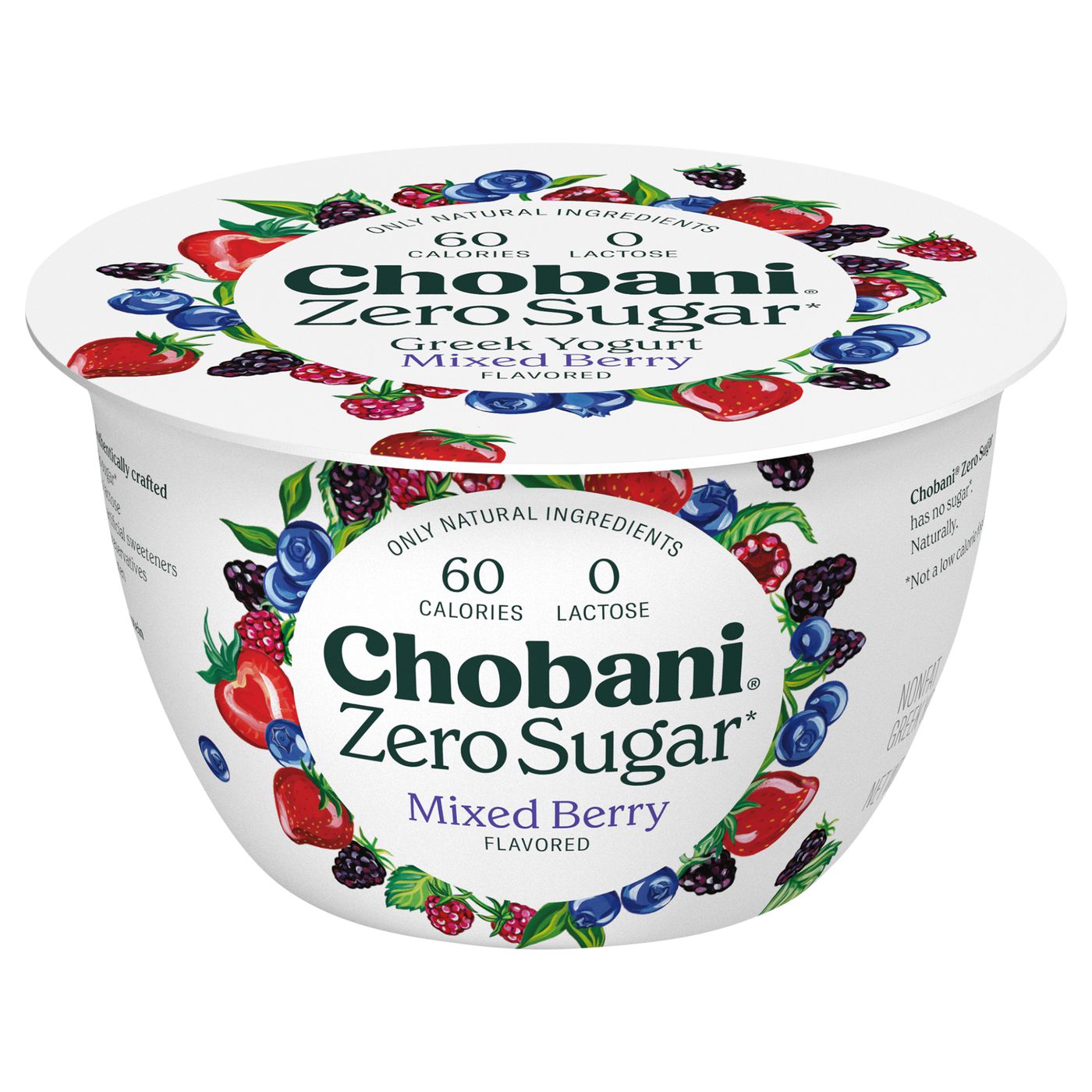 Chobani Yogurt, Greek, Nonfat, Zero Sugar, Mixed Berry Flavor
