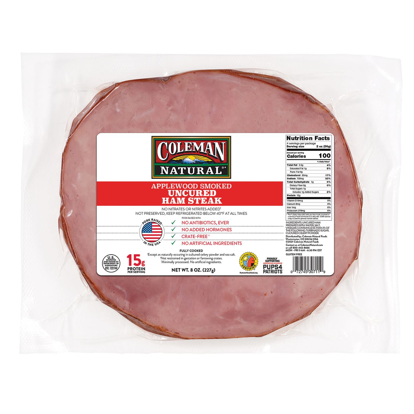 Coleman Natural Duroc Uncured Antibiotic Free Applewood Smoked Pork Ham