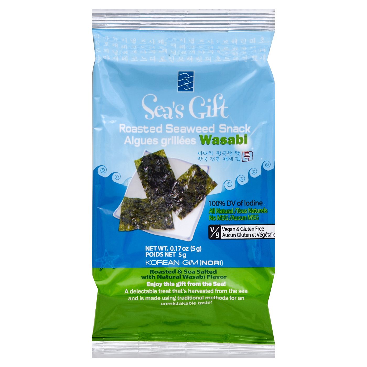 Seas Gift Seaweed Snack, Roasted, Wasabi