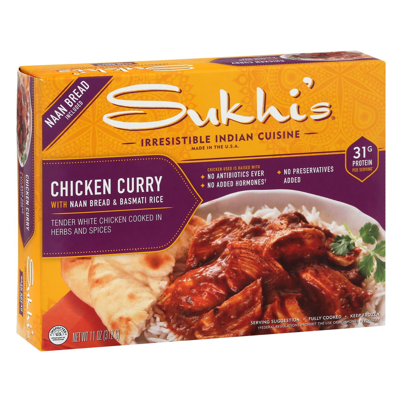 Sukhi Rice Sukhi's Indian Frozen Meal Indian Classic Chicken Curry with Naan ...