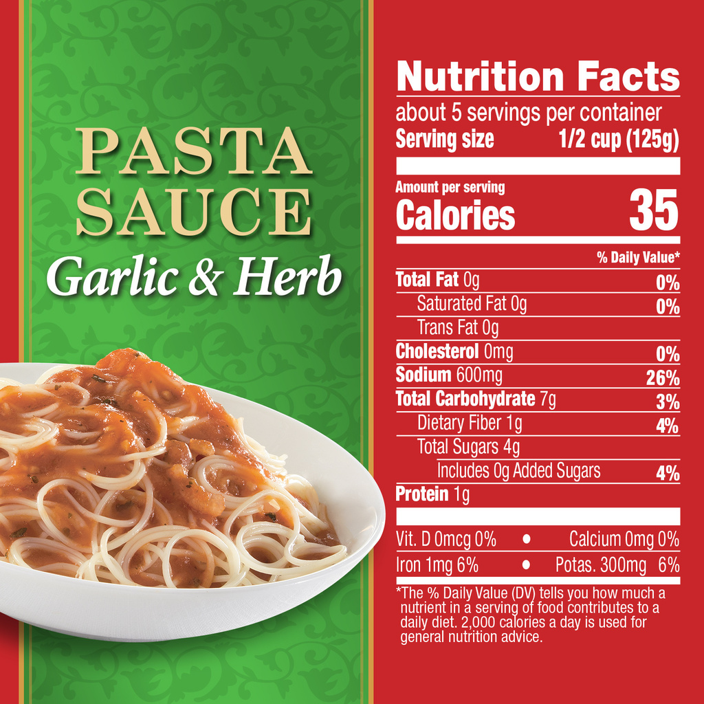 Hunt's Pasta Sauce, Garlic & Herb, Premium-Nutrition-Facts