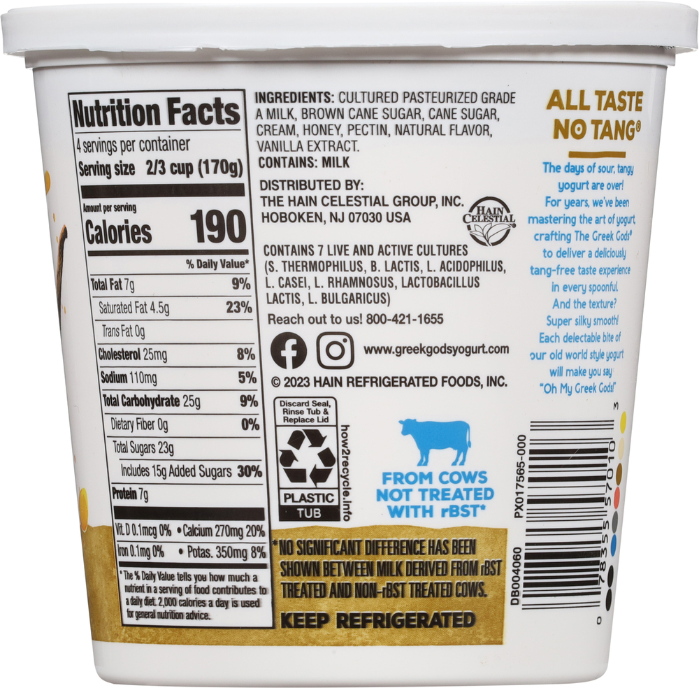 The Greek Gods Yogurt, Honey Vanilla, Greek StylePlanogramBack