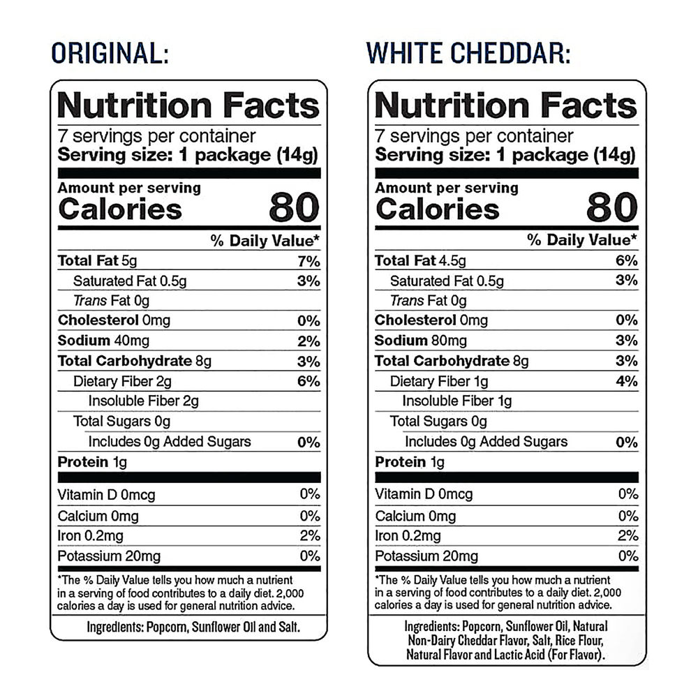 SkinnyPop Popcorn, Original/White Cheddar, Variety Snack PackNutritionFacts