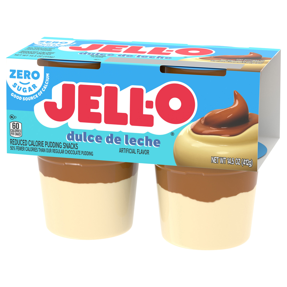 JellO Pudding Snacks, Reduced Calorie, Zero Sugar, Dulce de Leche