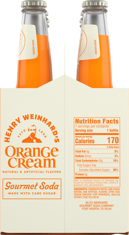 Henry Weinhard's Gourmet Soda, Orange Cream, 6 Pack