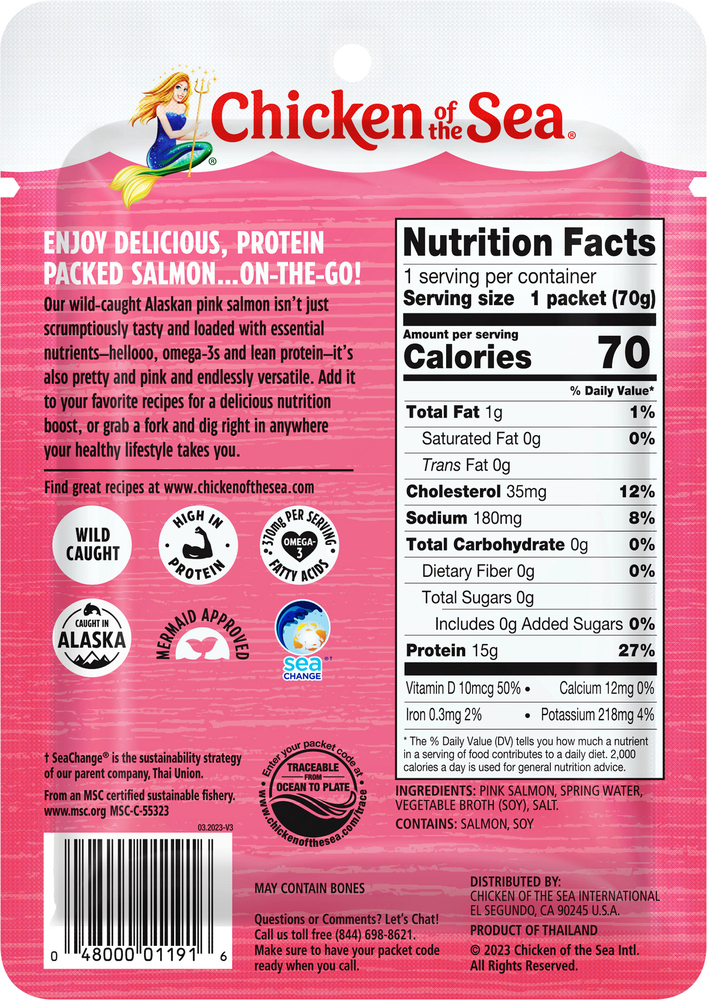 Spring Water Label Salmon Chicken of the Sea Wild Caught Alaskan Pink Salmon in Spring Water ...