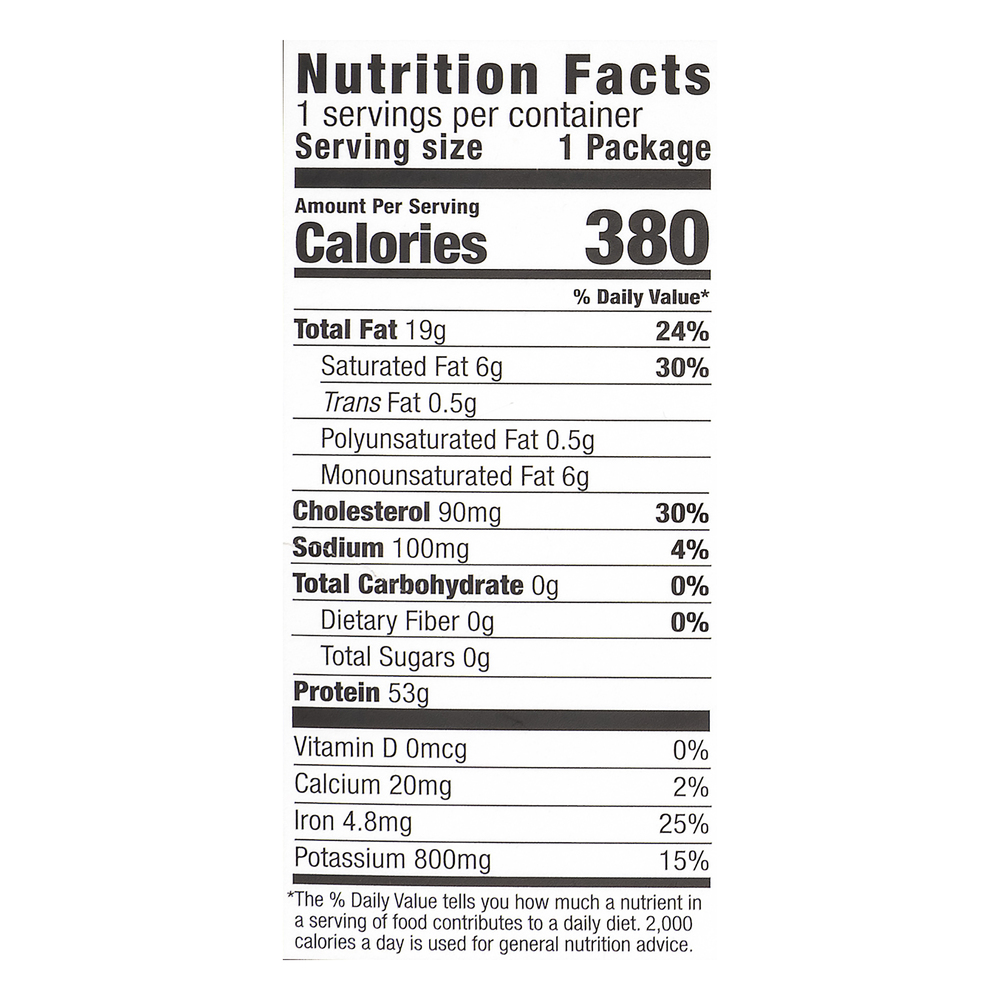 New York Strip Nutrition Label