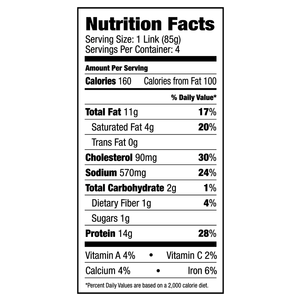 Aidells Italian Chicken Sausage Nutrition