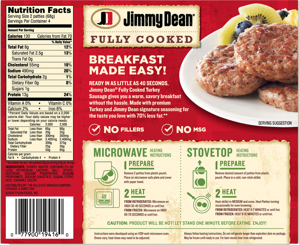 Jimmy Dean Jimmy Dean Fully Cooked Turkey Breakfast Sausage Patties 8 Count