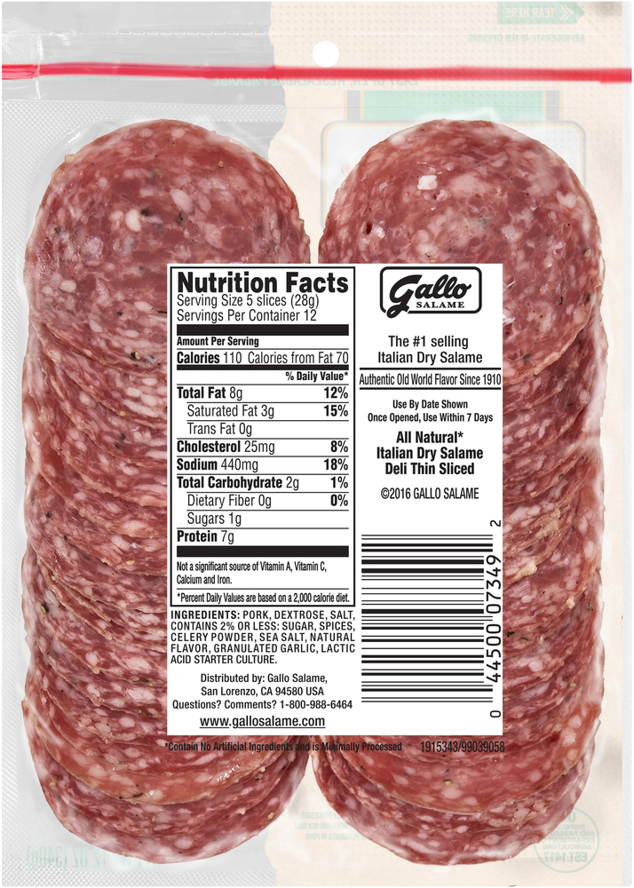 Gallo Deli Thin Sliced All Natural Uncured Salami, 12 oz.PlanogramBack