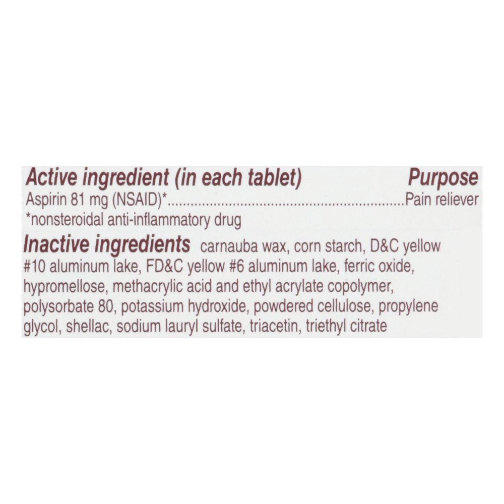 Bayer Aspirin, Low Dose, 81 mg, Tablets-Ingredients