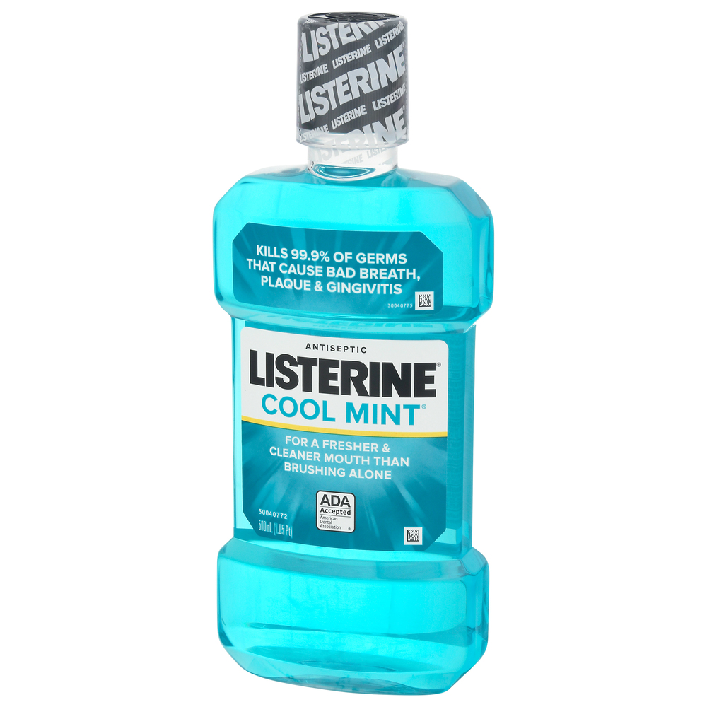 Listerine Mouthwash, Antiseptic, Cool MintFrontRightElevated