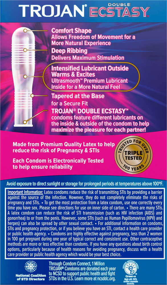 Trojan Double Ecstasy Condoms Latex Lubricated