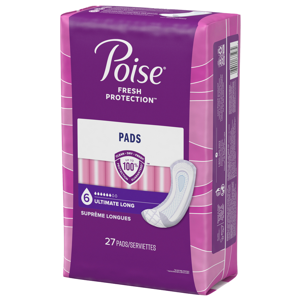 Poise Fresh Protection Pads, Ultimate, LongFrontRightElevated