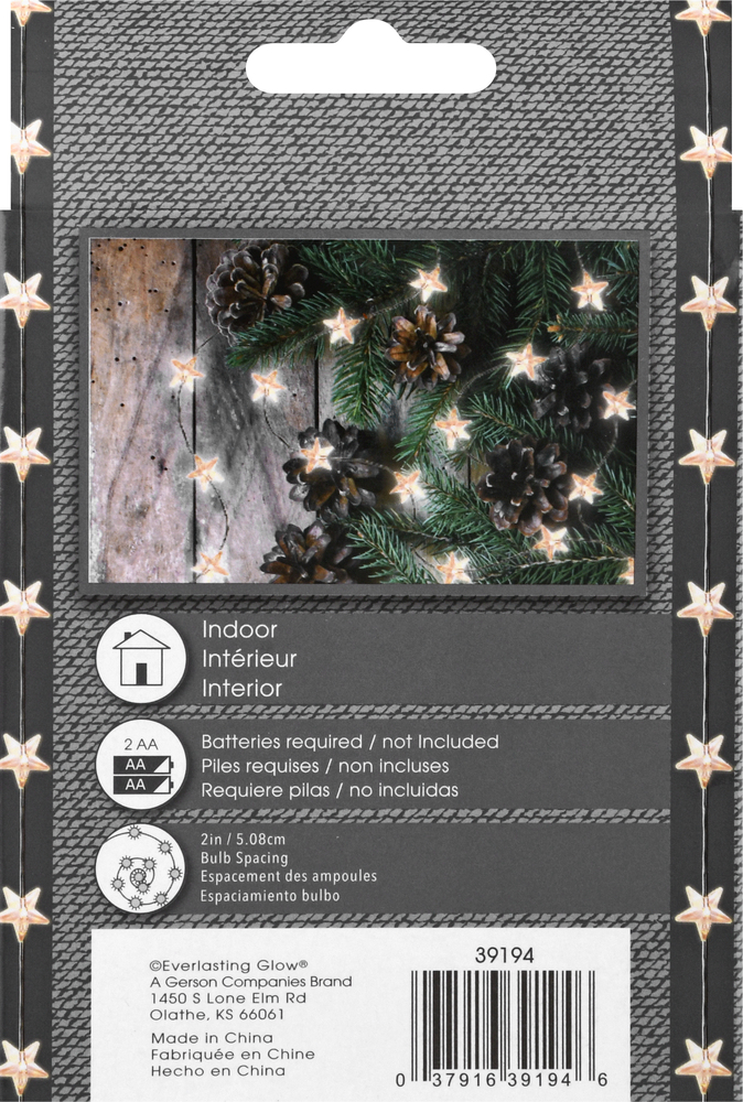 Everlasting Glow LED Silver Wire Stars with Warm White 20 Light Strings LED Silver Wire Stars with Warm White 20