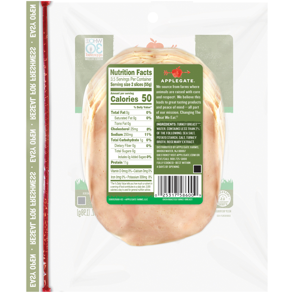 Applegate Naturals Naturals Natural Oven Roasted Turkey Breast Sliced 
