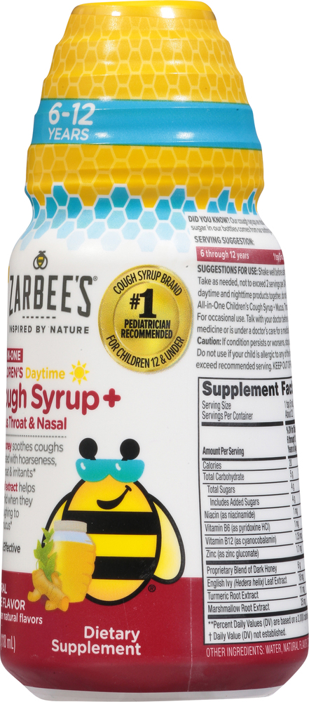 Zarbee's Cough Syrup + Mucus, Throat & Nasal, Daytime, Natural Grape  Flavor, Children's