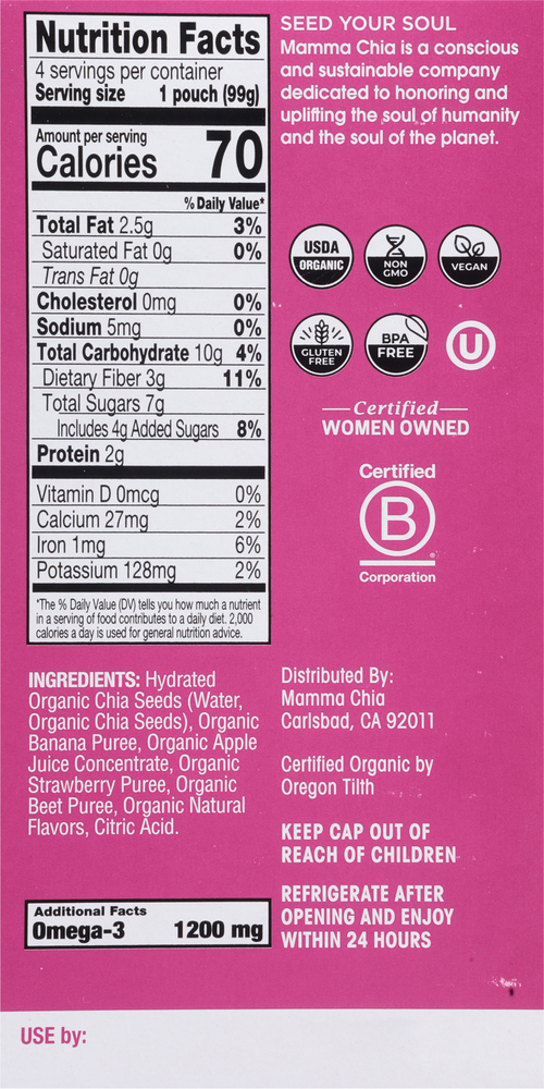 Mamma Chia Chia Squeeze Organic Strawberry Banana Vitality Snack