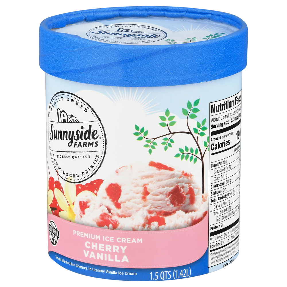Sunnyside Farms Ice Cream, Premium, Cherry VanillaFrontRightElevated