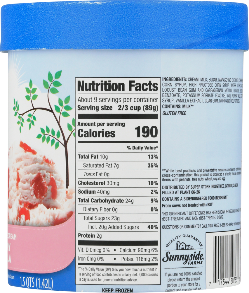 Sunnyside Farms Ice Cream, Premium, Cherry VanillaPlanogramRight