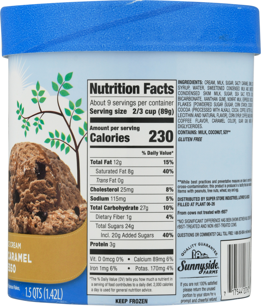 Sunnyside Farms Ice Cream, Premium, Sea Salt Caramel EspressoPlanogram