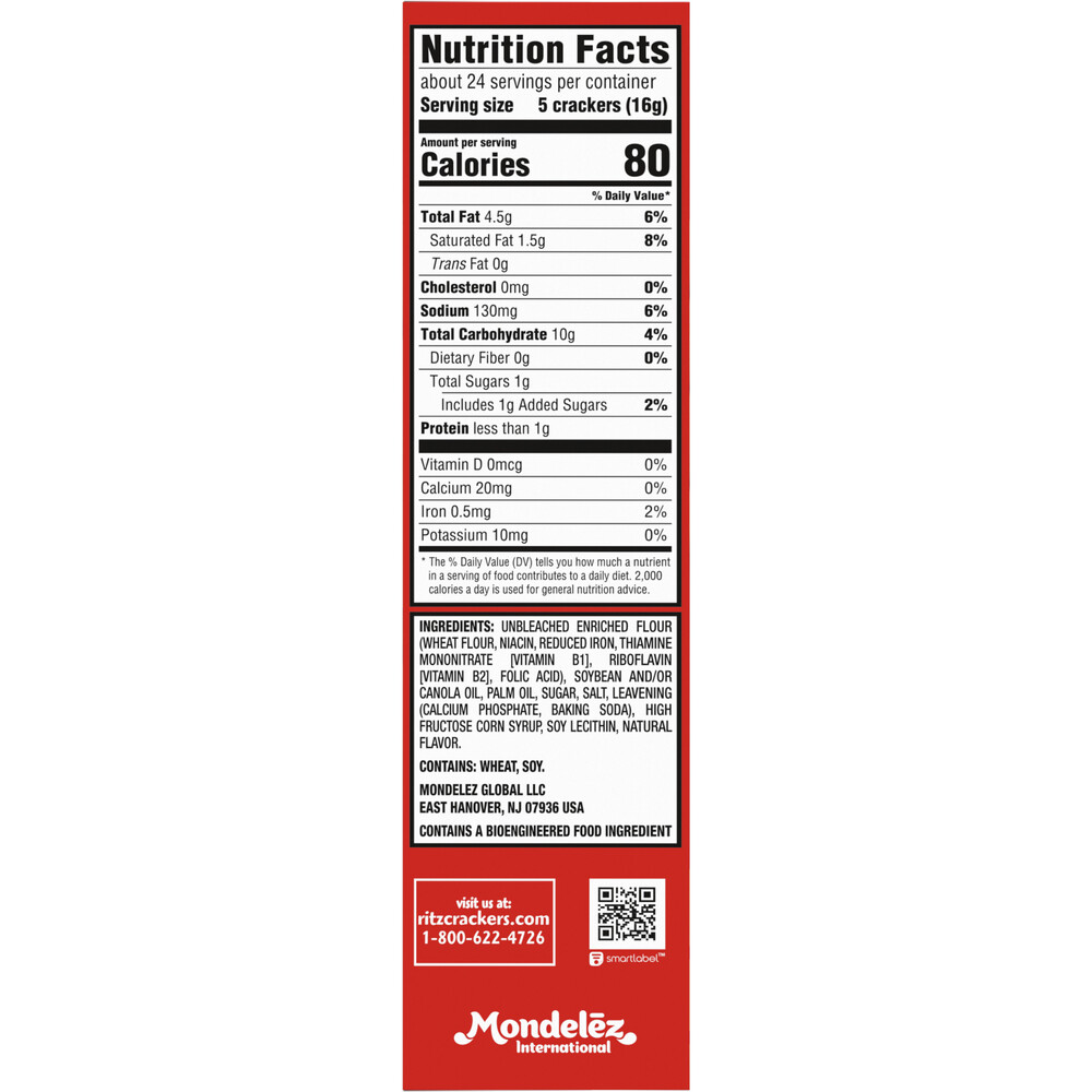 Nutfact Ritz RITZ Original Crackers, Snacks for Kids and Adults, Lunch Snacks, 13.7 ...