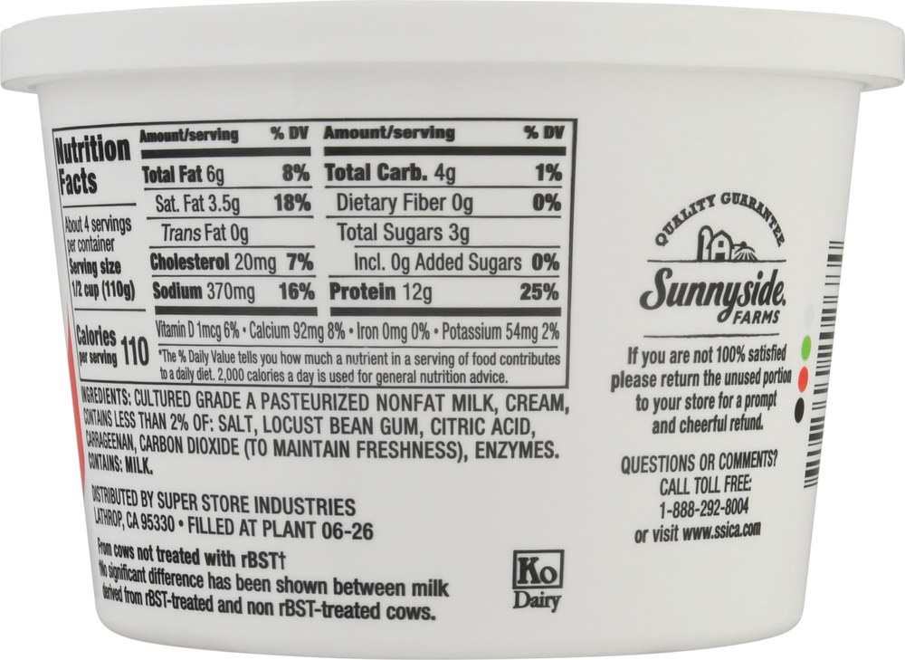 Sunnyside Farms Cottage Cheese, 4 MilkfatPlanogramBack