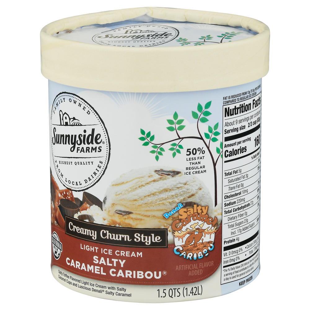 Sunnyside Farms Ice Cream, Light, Salty Caramel Caribou, Creamy Churn